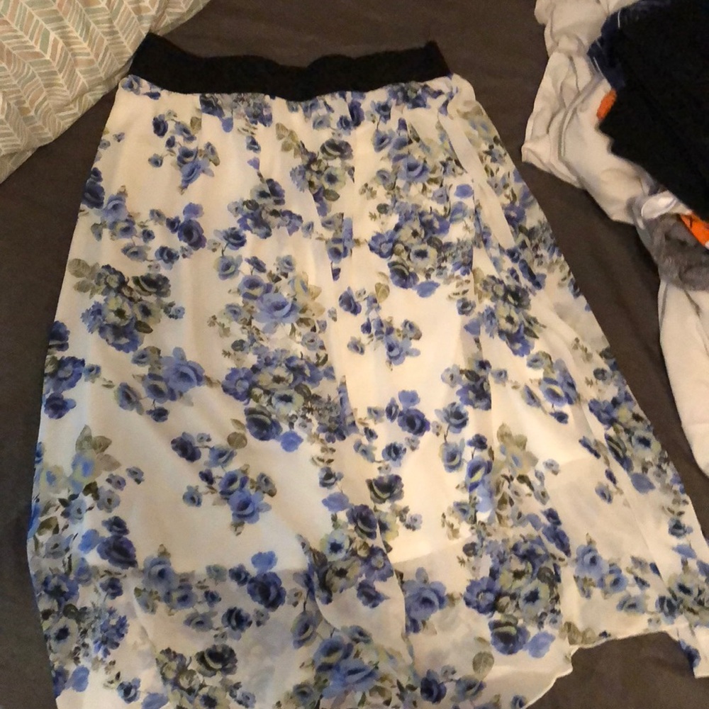 blue floral skirt